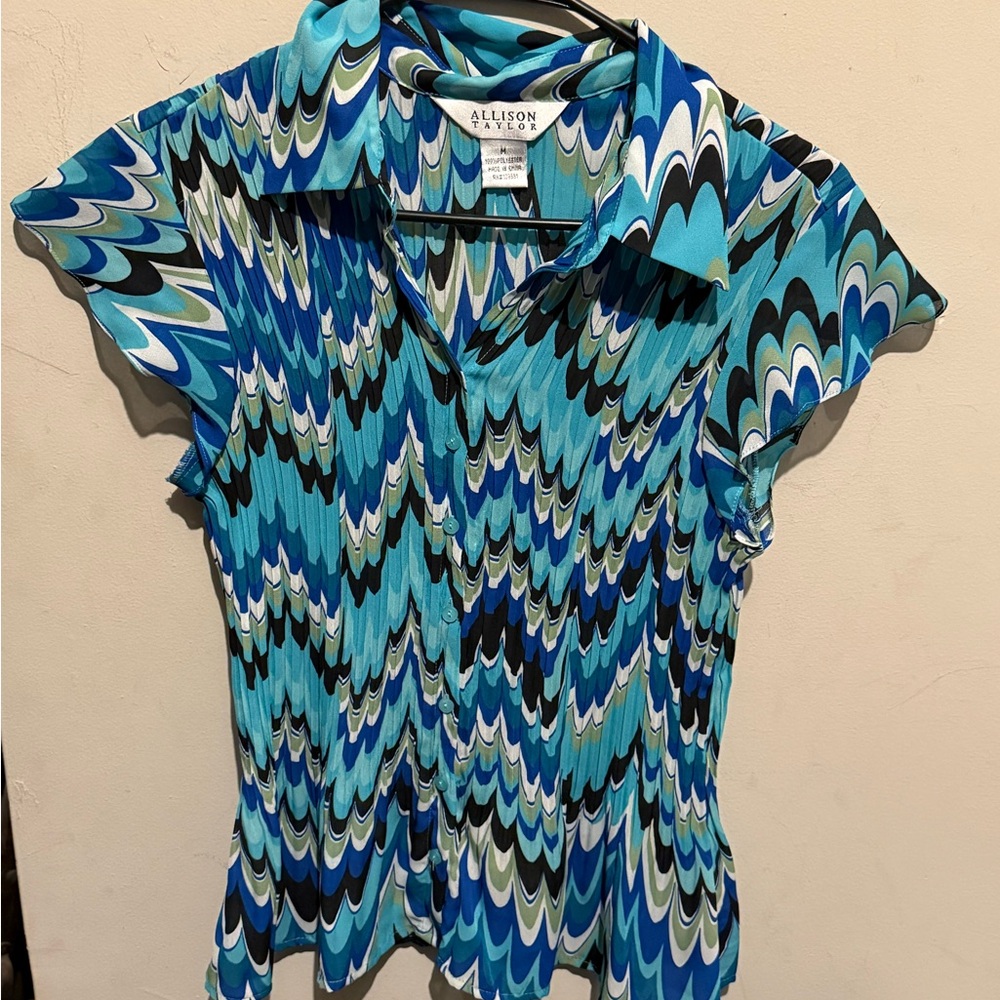 Allison Taylor Vibrant Blue and Green Blouse
